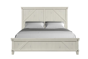 English Elm Queen Industrial Farmhouse Panel Bed with Built-In Bluetooth Speakers, USB Ports & LED Reading Lights White 86 L x 11.25 W x 5 H B2699S00054