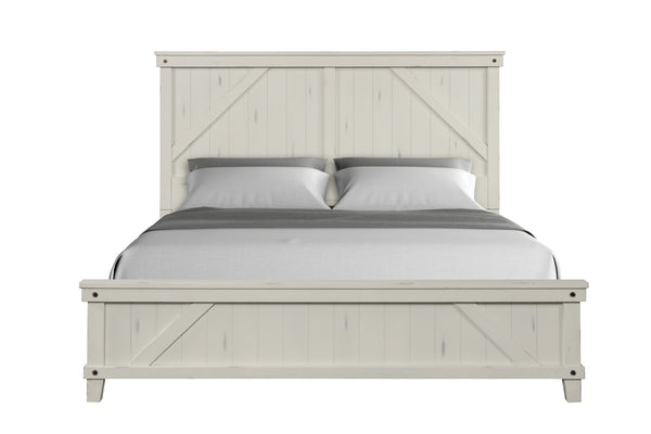 English Elm Queen Industrial Farmhouse Panel Bed with Built-In Bluetooth Speakers, USB Ports & LED Reading Lights White 86 L x 11.25 W x 5 H B2699S00054