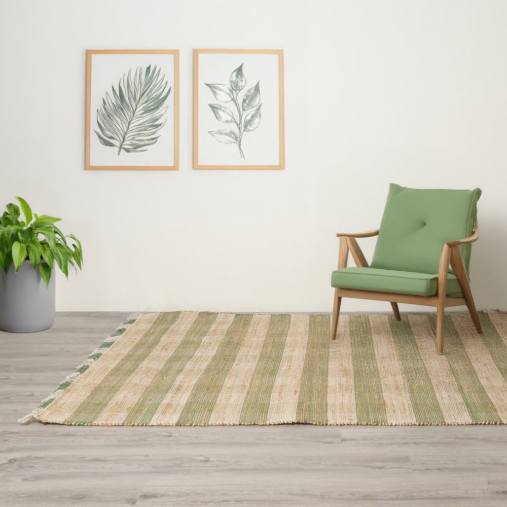 English Elm Artisan Handwoven Jute & Cotton Green Plaid Rug 6x9 ft – Eco-Friendly, Durable, Soft Underfoot Charm B346P321264
