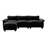 English Elm Living Room Furniture Luxury Sectional Sofa Couch With Ottoman Soft Velvet Upholstered Sofa Black