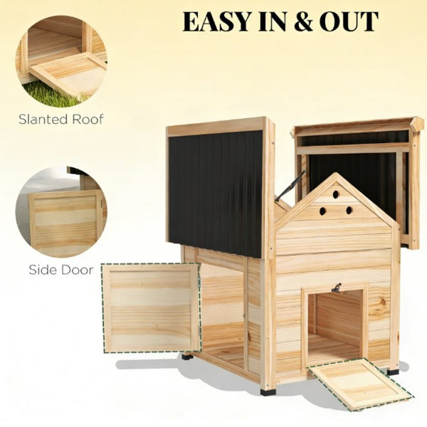 English Elm Pet Duck Coop Solid Fir Wood Backyard House with Openable Roof and Ventilation T3971P433204