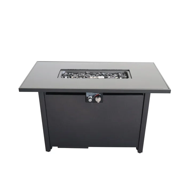English Elm 25" Black Steel Outdoor Fire Pit Table with Lid, Stainless Top, Lava Rocks, Cover & Side Door B120P205629