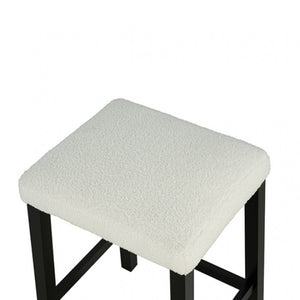 English Elm Black 3pc Dining Set with Storage Shelves, Bouclé Stools, High Gloss Top & USB-A/C Ports - Sleek Transitional Design B011P302802