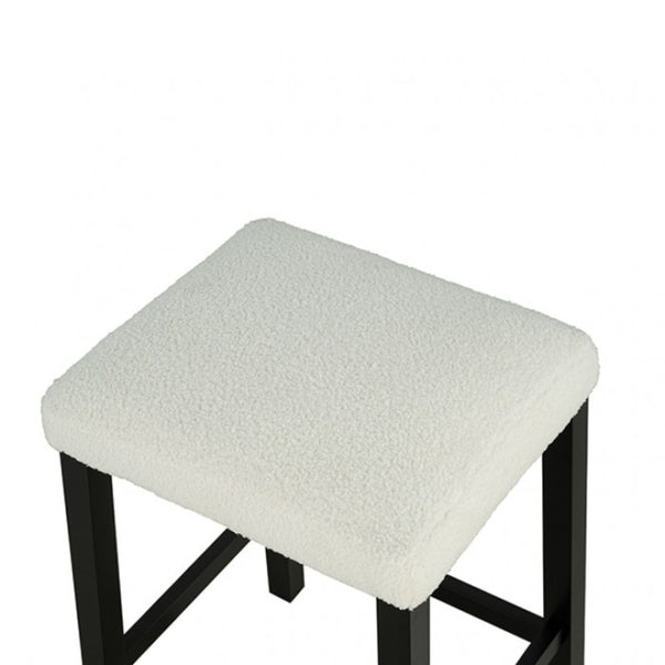 English Elm Black 3pc Dining Set with Storage Shelves, Bouclé Stools, High Gloss Top & USB-A/C Ports - Sleek Transitional Design B011P302802