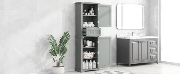 English Elm Tall Bathroom Storage Cabinet - Stylish Freestanding Organizer With Drawer & Adjustable Shelf In Grey N725P206890E-GIGA
