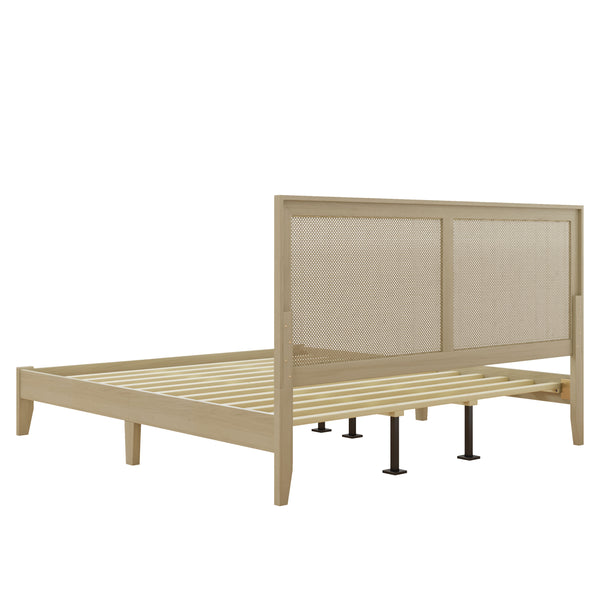 English Elm Christopher Knight Home® - Solid Wood Platform King Bed With Rattan Headboard - Mid-Century Design For Modern Bedrooms N758P197688N