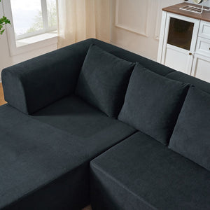 English Elm 106" Modular Sectional Sofa with Deep Seat Velvet Upholstery, Boneless L Shaped Chaise, 5 Pillows, No Assembly Required Black W3163S00043