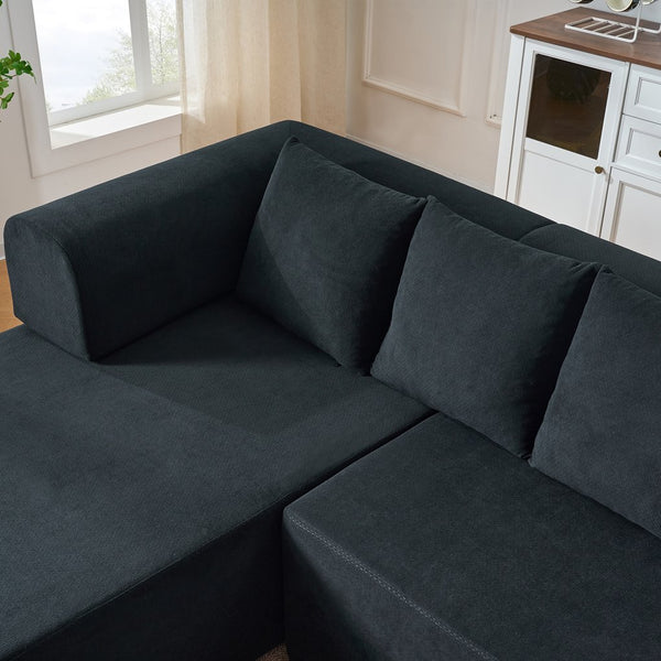 English Elm 106" Modular Sectional Sofa with Deep Seat Velvet Upholstery, Boneless L Shaped Chaise, 5 Pillows, No Assembly Required Black W3163S00043