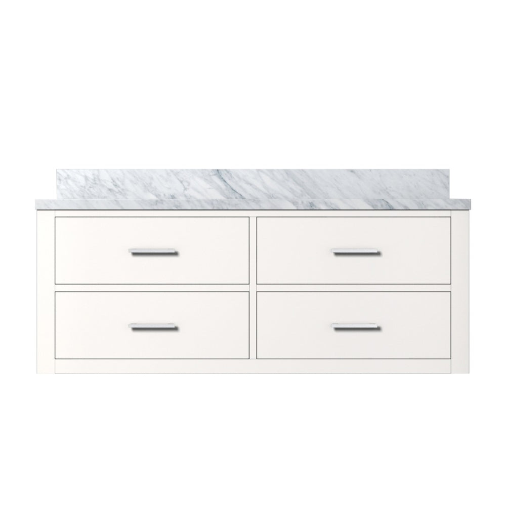 English Elm White Single Sink Vanity With Carrara Marble Top - Elegant Design, Durable Wood, Fully Assembled! B2731P258017-GIGA
