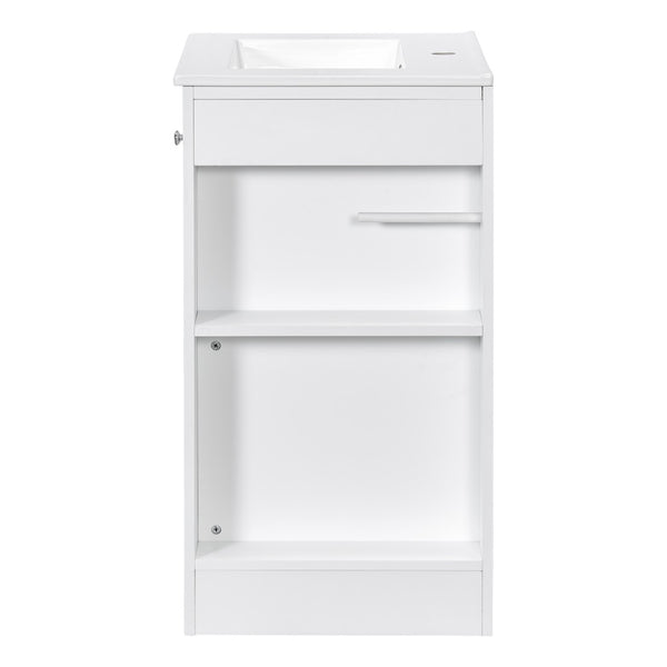 English Elm 20" Freestanding Bathroom Vanity Mdf Cabinet Ceramic Sink Open Shelves Powder Room White N725P364210K