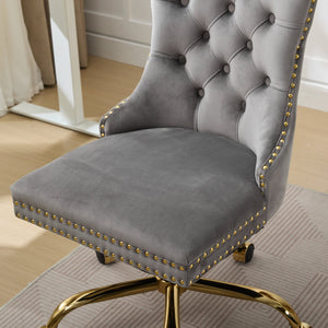 English Elm A&A Velvet Tufted Office Chair with Hand-Pulled Buttons, Nailhead Trim & Golden Metal Base, Luxe Comfort Gray W1143P292468