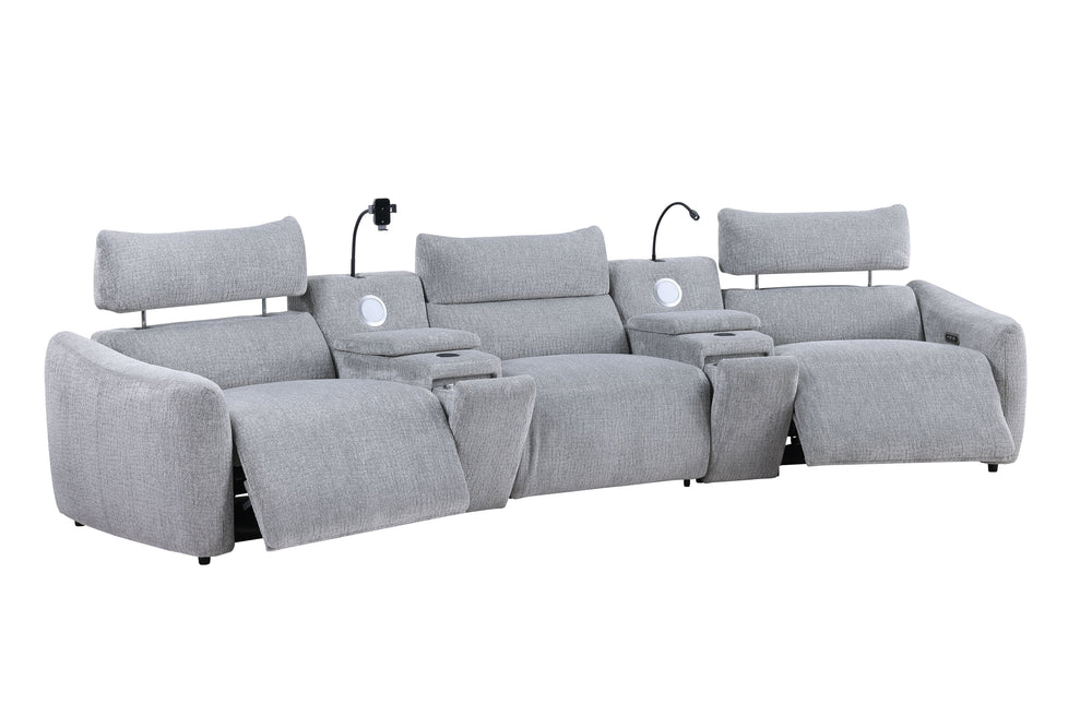 English Elm Fullar Light Gray Modular Power Motion Sectional Sofa with Console, 2 Wireless Chargers & Speakers B2726S00524