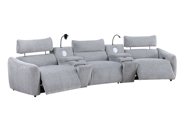 English Elm Fullar Light Gray Modular Power Motion Sectional Sofa with Console, 2 Wireless Chargers & Speakers B2726S00524