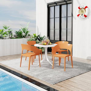 English Elm Summer Polypropylene Round Dining Set Stackable Chairs Uv Resistant Indoor Outdoor Patio Tropical Orange,White W3450S00027