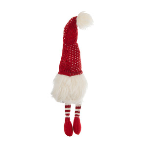 English Elm 2pcs Festive Gnome Figurines with Fluffy Beards and Striped Legs for Tabletop, Mantel, Holiday Charm White+Red W2078P242125