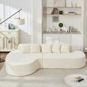 English Elm 110.2 Curved L-Shape Boneless Couch White - Deep-Seat Sectional with 5 Pillows, Memory Foam Comfort W1249S00009