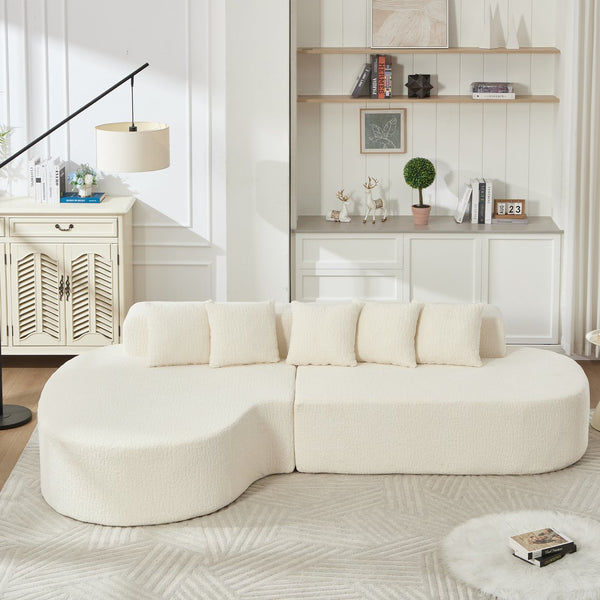 English Elm 110.2 Curved L-Shape Boneless Couch White - Deep-Seat Sectional with 5 Pillows, Memory Foam Comfort W1249S00009