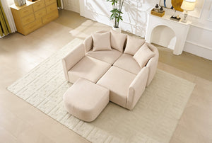 English Elm 118" Velvet Modular Sectional with Ottoman Deep Seat Sofa for Living Room W2664S00093