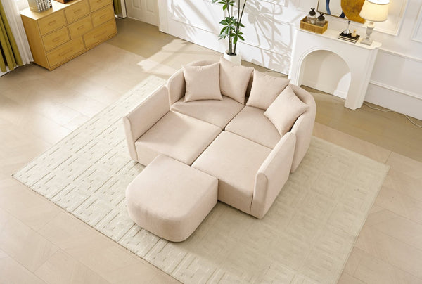 English Elm 118" Velvet Modular Sectional with Ottoman Deep Seat Sofa for Living Room W2664S00093