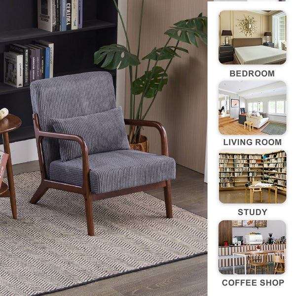 English Elm Mid-Century Upholstered Accent Chair Antique Dark Grey — Ergonomic Solid Wood Frame, Cozy Pillow Seat W2989P295372