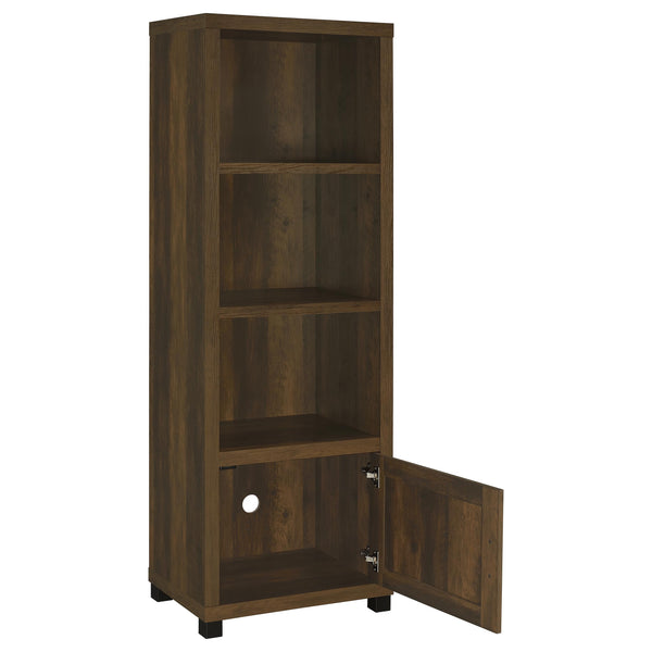 English Elm Vivek Dark Pine Engineered Wood Media Tower with 3 Open Shelves & Lower Cabinet, Rustic Storage B062P375530