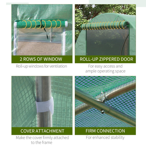 English Elm Outsunny Walk-in Hoop Greenhouse Steel Frame Pe Cover Ventilation for Year-round Growing W2225P217790
