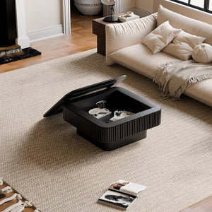 English Elm 31.5'' Square Wood Veneer Flip Top Storage Coffee Table with Slat Detail for Living Rooms Black W1435P375247