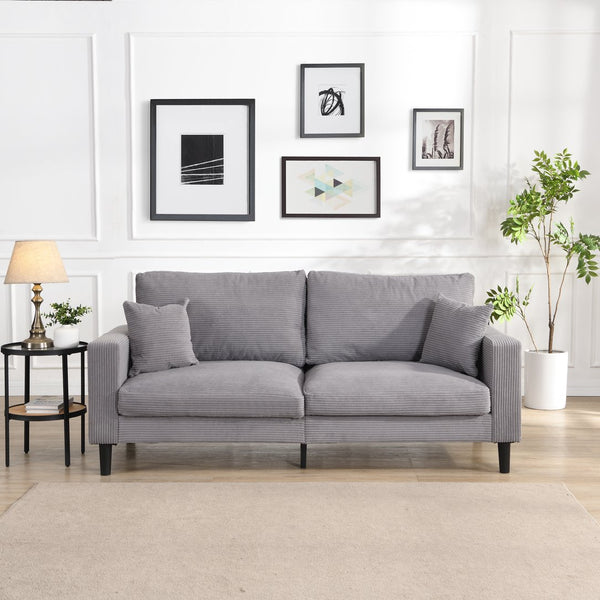 English Elm 74" High Resilience three seater Sofa with Corduroy Upholstery, Plush High-Density Cushion, Sturdy Wooden Frame, Stylish Apartment Seating Light Gray 35.83 L x 31.9 W x 12.6 H W2297P264474