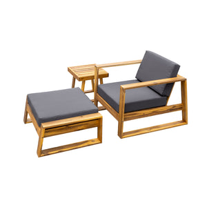 English Elm U_STYLE Acacia Wood Outdoor Lounge Set with Removable Cushions, All-Weather Chaise for Patios Gardens Natural+Grey WY000431AAE