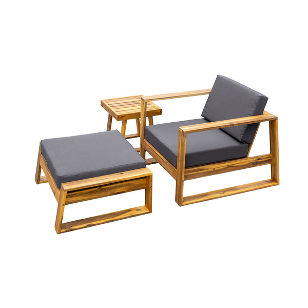 English Elm U_STYLE Acacia Wood Outdoor Lounge Set with Removable Cushions, All-Weather Chaise for Patios Gardens Natural+Grey WY000431AAE