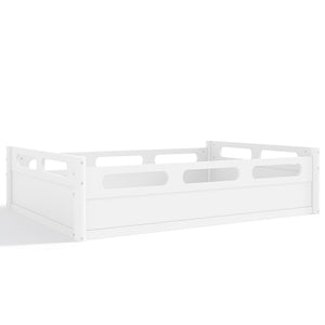English Elm Twin Low Profile Floor Bed with Guardrails Pine Wood Frame Minimalist Bedroom White W1580P438792