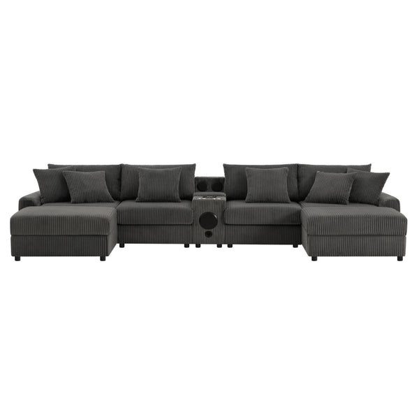 English Elm [video]141.5*64'' Corduroy U-shaped Sectional with Bluetooth Speakers and Ottoman N723S0756E