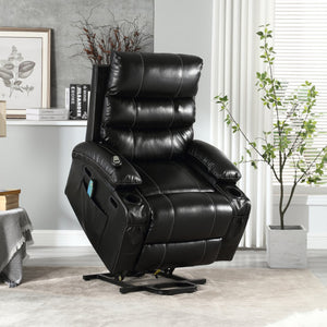 English Elm 21"seat Large Electric Power Lift Recliner Chair with 8-Point Vibration Massage, Lumbar Heat, Remote Control Black 29.52 L x 26.77 W x 20.47 H W2297P264017