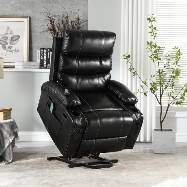 English Elm 21"seat Large Electric Power Lift Recliner Chair with 8-Point Vibration Massage, Lumbar Heat, Remote Control Black 29.52 L x 26.77 W x 20.47 H W2297P264017