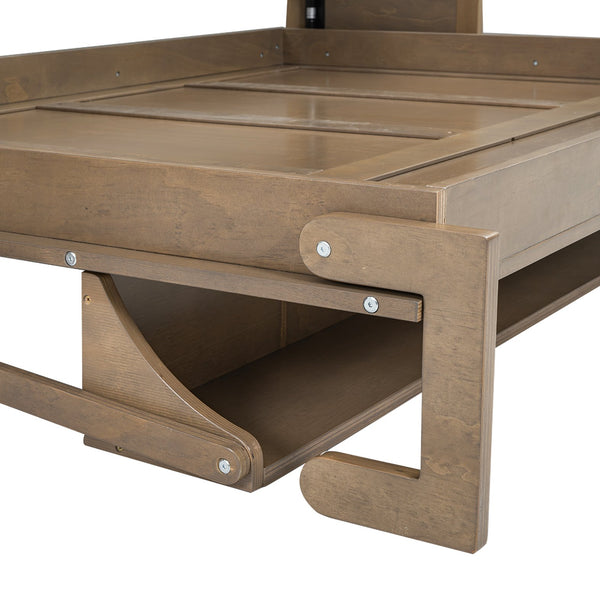 English Elm Full Full Size Murphy Bed with Wardrobe, Drawers & Open Shelves in Antique Wood—Space Saving Solution GX000388AAE