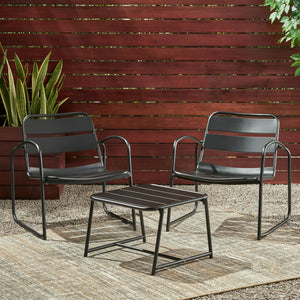 English Elm Christopher Knight Home® - CONRAD Modern Outdoor Chat Set with Powder-Coated Iron Frame, Open Slat Seats for Breezy Comfort Matte Black N775P250736B