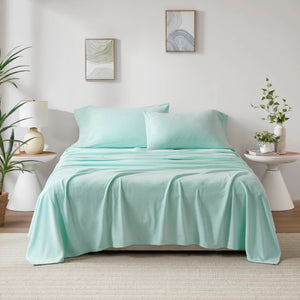 English Elm 4 Pcs Queen Sheet Set - Ultra-Plush Microfleece In Calming Aqua For Cozy Year-Round Comfort B035P319755