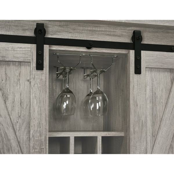 English Elm Hovander Farmhouse Bar Cabinet with Sliding Barn Doors Wine Storage and Gunmetal Legs B062P441038