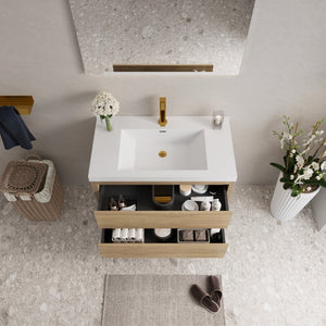 English Elm 36'' Floating Vanity Fluted Front Smoked Walnut Soft Close Drawer Quartz Basin W1920P385573