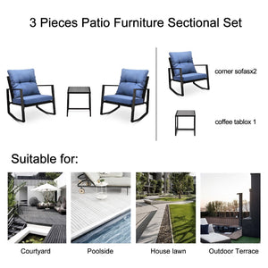 English Elm 3 Piece Outdoor Rocking Bistro Set Pe Wicker Steel Frame with Weather Resistant Cushions W2071P201034
