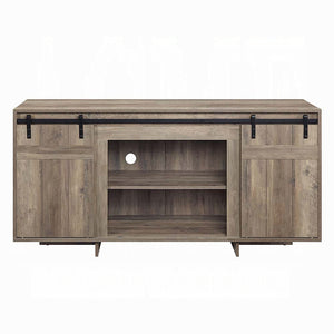 English Elm Grey Grey Washed TV Stand with Sliding Barn Doors, 60" Media Console, Sturdy Sled Base, Modern Storage Stylishly Accommodates Equipment B062P209411