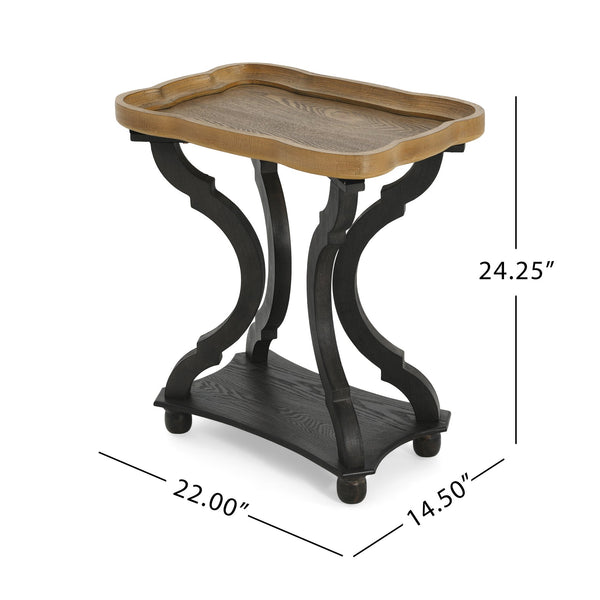 English Elm Christopher Knight Home® - End Hourglass Accent Table with Lipped Rectangular Top, French Country Firwood Charm and Elegance Black+Natural N771P223027B