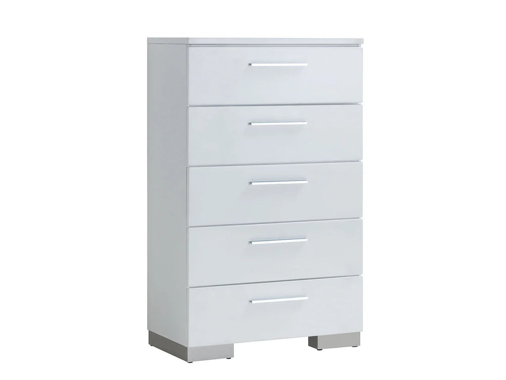 English Elm Modern High Gloss White Chest 5 Drawers 31"W x 17.75"D x 51"H — Contemporary Storage, Easy Assembly B2741P368137