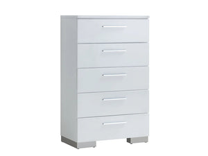 English Elm Modern High Gloss White Chest 5 Drawers 31"W x 17.75"D x 51"H — Contemporary Storage, Easy Assembly B2741P368137