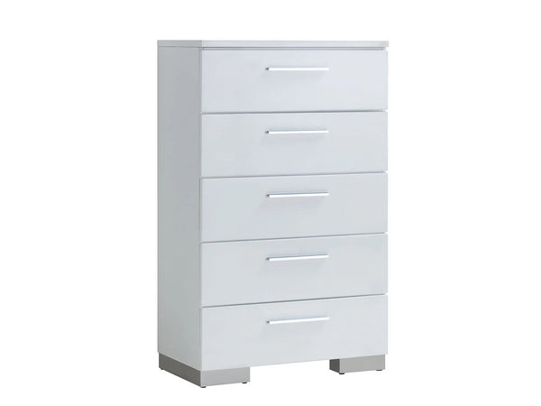 English Elm Modern High Gloss White Chest 5 Drawers 31"W x 17.75"D x 51"H — Contemporary Storage, Easy Assembly B2741P368137