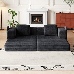 English Elm 72.4-inch Chenille Convertible Floor Sofa Bed with Storage Pockets and Modular Design W3505P355569