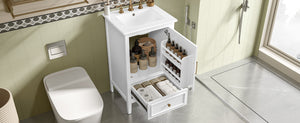 English Elm 20" Bathroom Vanity with Sink and Ceramic Top, Modern Freestanding Cabinet with Drawer & Shelf Storage, Adjustable Feet for Stability and 200lb Capacity White N725P192821K