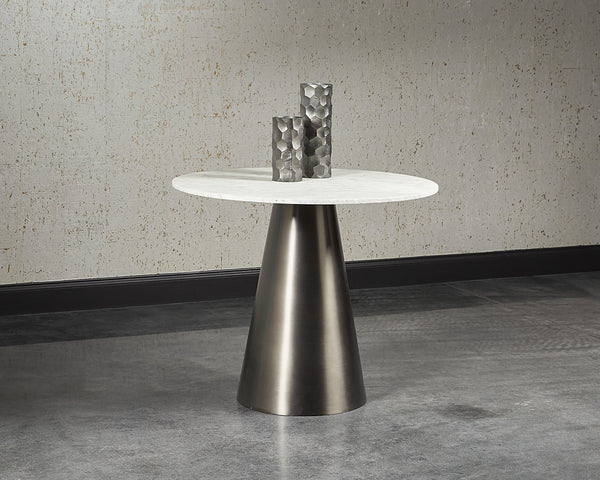 Sunpan Damon 35.5" Contemporary Bistro Table with Elegant Matte White Marble Top for Stylish Dining Spaces Gunmetal