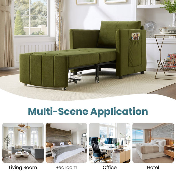 English Elm Upholstered Convertible Sleeper Sofa with 5-Position Recline, Pull-Out Bed, Deep Seat & Storage Pockets Green N719P272689F