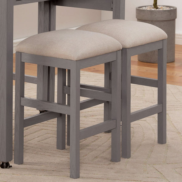 English Elm Light Gray Farmhouse 2pc Counter Stools with Beige Linen-Like Upholstered Seats, Solid Wood Frame B011P232973